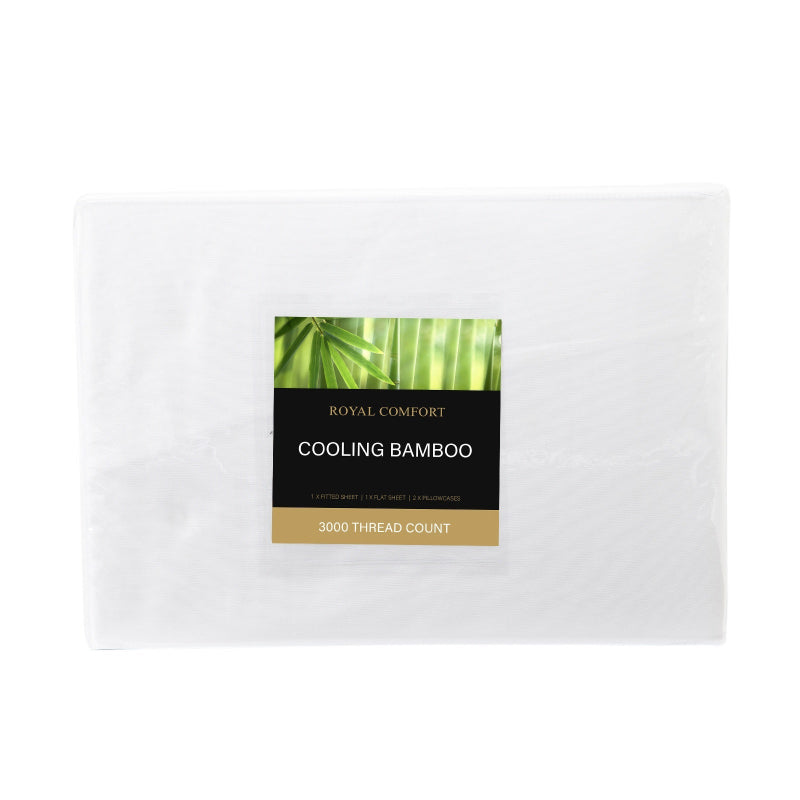 Royal Comfort 3000 Thread Count Bamboo Cooling Sheet Set King White Sheets