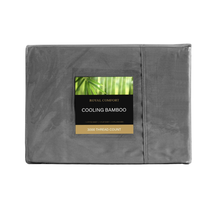 Royal Comfort 3000 Thread Count Bamboo Cooling Sheet Set King Charcoal Sheets