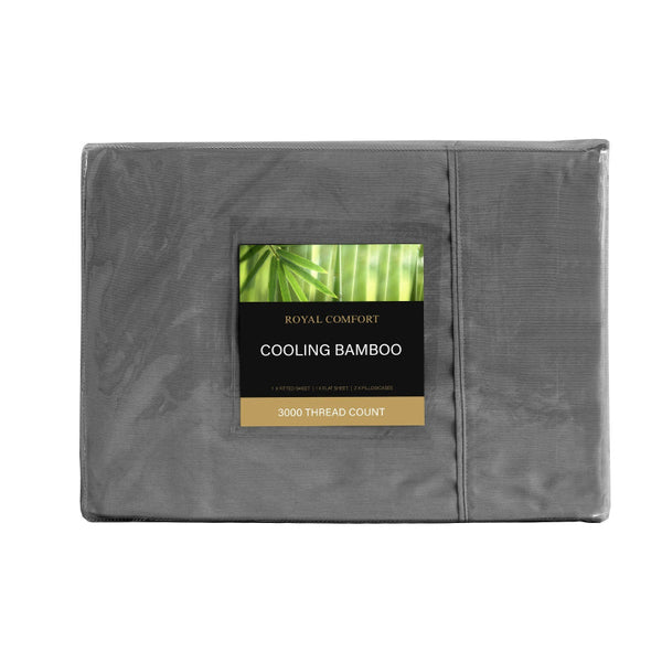 Royal Comfort 3000 Thread Count Bamboo Cooling Sheet Set King Charcoal Sheets
