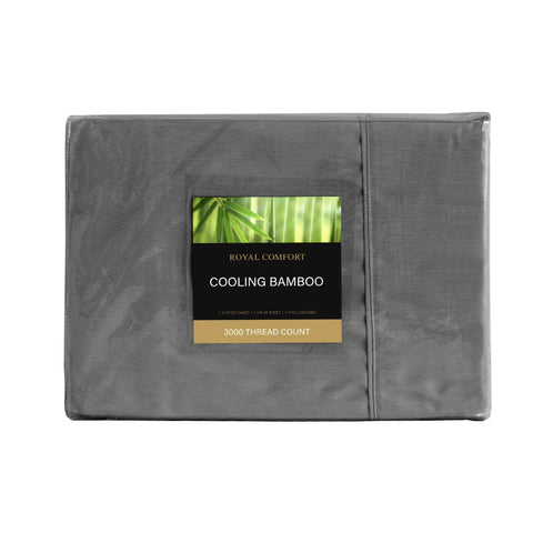 Royal Comfort 3000 Thread Count Bamboo Cooling Sheet Set King Charcoal Sheets
