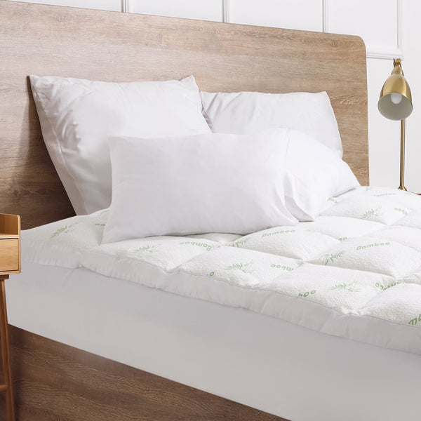Royal Comfort 1000Gsm Luxury Bamboo Covered Mattress Topper Ball Fibre Gusset Single White Mattress Toppers & Protectors
