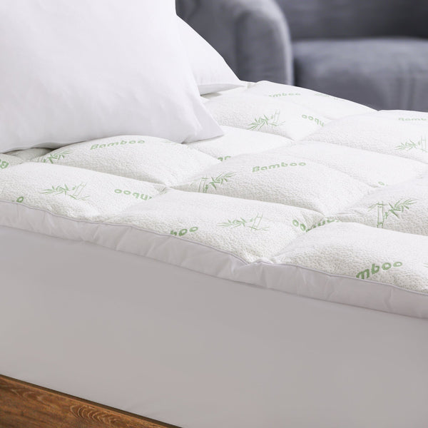 Royal Comfort 1000Gsm Luxury Bamboo Covered Mattress Topper Ball Fibre Gusset Single White Mattress Toppers & Protectors