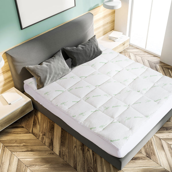 Royal Comfort 1000Gsm Luxury Bamboo Covered Mattress Topper Ball Fibre Gusset Single White Mattress Toppers & Protectors