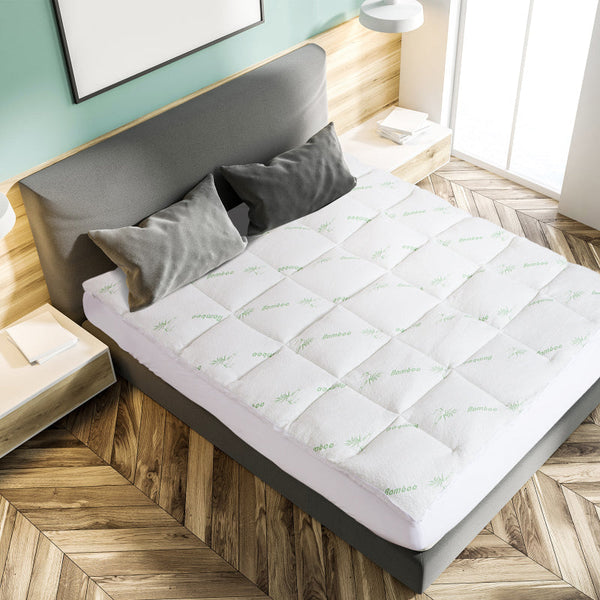 Royal Comfort 1000Gsm Luxury Bamboo Covered Mattress Topper Ball Fibre Gusset King White Mattresses