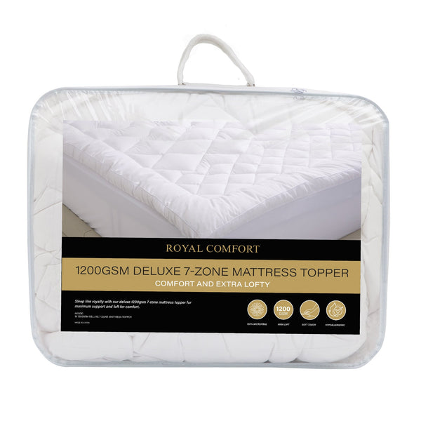 Royal Comfort 1200Gsm Deluxe 7 Zone Mattress Topper Luxury Gusset Breathable King White Mattress Toppers & Protectors