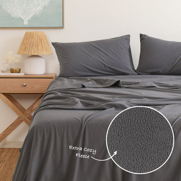 Royal Comfort Polar Fleece Flannel Sheet Set Ultra Soft Plush Cozy Single Charcoal Sheets