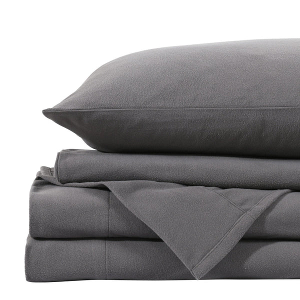 Royal Comfort Polar Fleece Flannel Sheet Set Ultra Soft Plush Cozy Single Charcoal Sheets