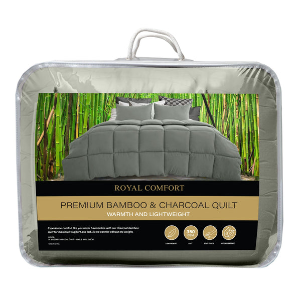 Royal Comfort 350Gsm Charcoal Bamboo Quilt Luxury Bedding Duvet All Seasons Queen Sheets