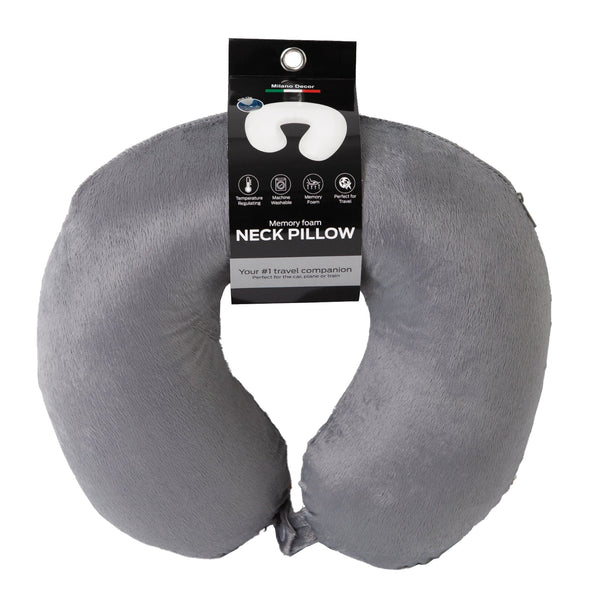 Milano Decor Memory Foam Travel Neck Pillow With Clip Cushion Support Soft Grey Pillows