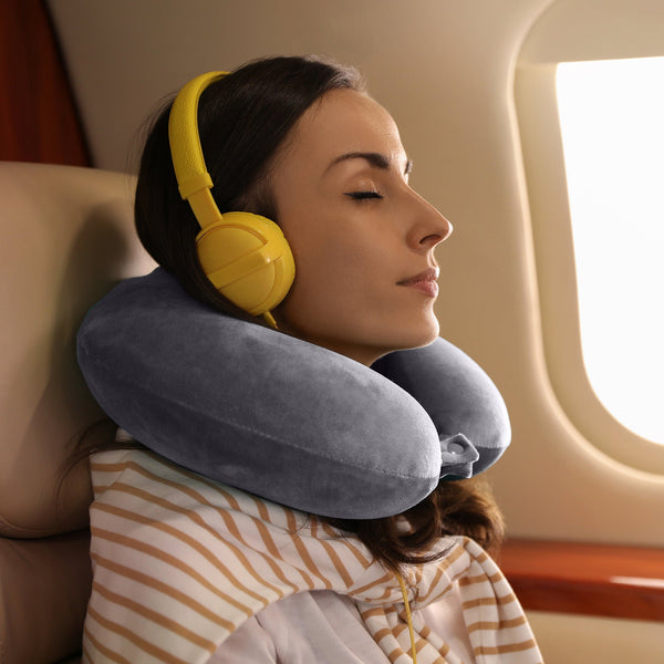 Milano Decor Memory Foam Travel Neck Pillow With Clip Cushion Support Soft Grey Pillows