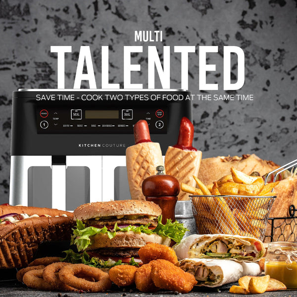 Kitchen Couture Dual View 2 X 5 Litre (10 Litre) Air Fryer Stainless Steel Air Fryer Accessories