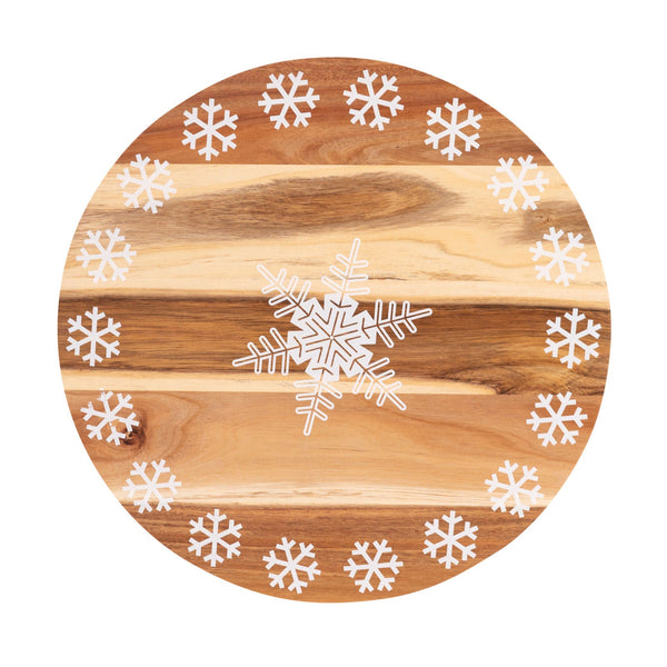 Bread And Butter 18 Inch Print Wooden Lazy Susan Tray White Snowflake Trays