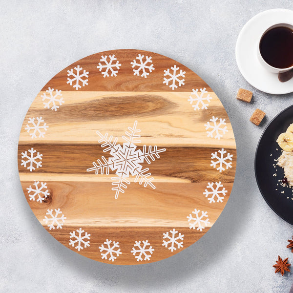 Bread And Butter 18 Inch Print Wooden Lazy Susan Tray White Snowflake Trays