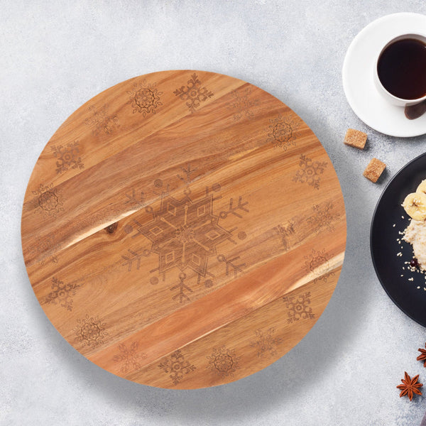 Bread And Butter 18 Inch Wooden Lazy Susan Tray Snowflake Trays