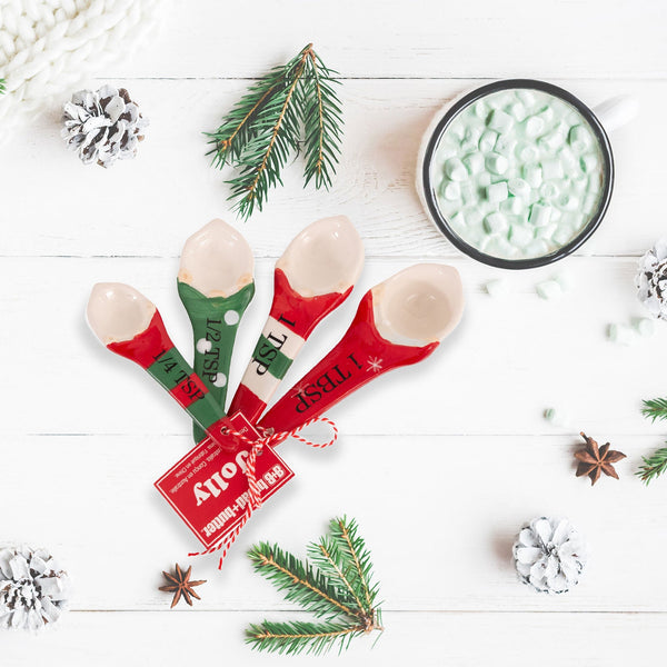 Bread And Butter Gnome Measuring Spoons 4 Pack Green/ Red/ White Measuring Cups Jugs & Spoons