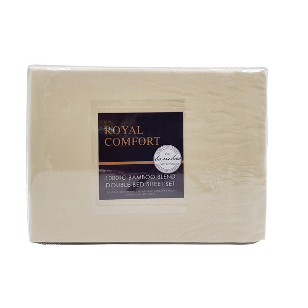 Royal Comfort Bamboo Blended Sheet & Pillowcases Set 1000Tc Ultra Soft Bedding Queen Ivory Sheets