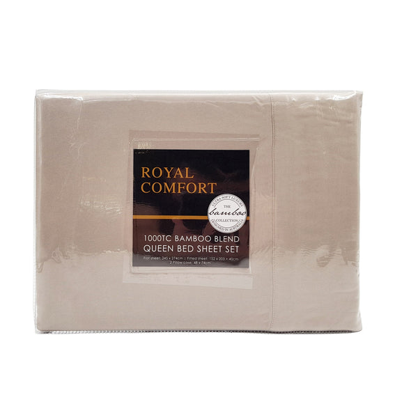Royal Comfort Bamboo Blended Sheet & Pillowcases Set 1000Tc Ultra Soft Bedding Queen Warm Grey Sheets