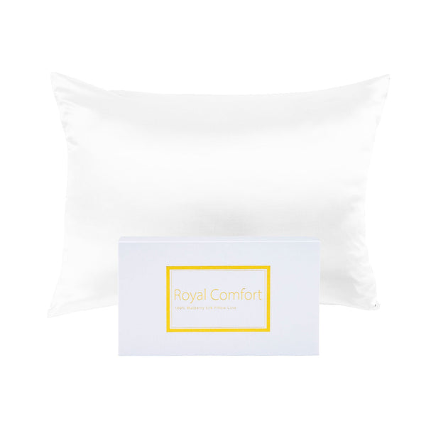 Royal Comfort Mulberry Soft Silk Hypoallergenic Pillowcase Twin Pack 51 X 76Cm White Pillow Cases
