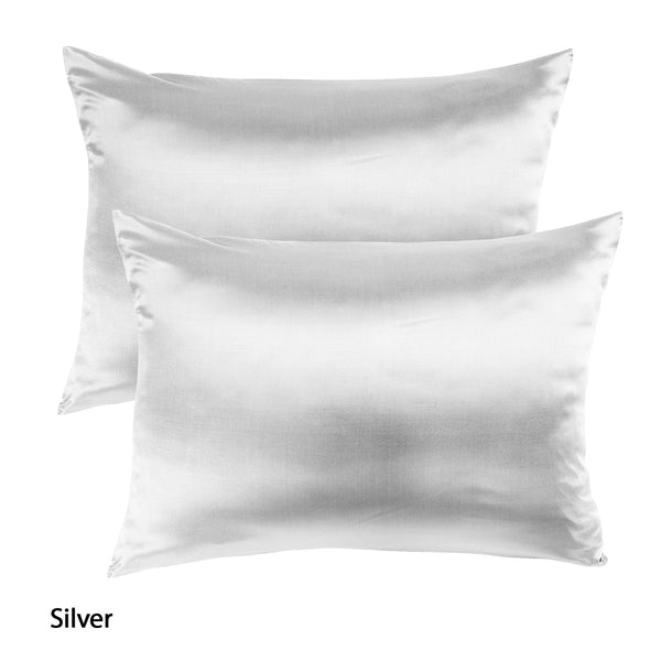 Royal Comfort Mulberry Soft Silk Hypoallergenic Pillowcase Twin Pack 51 X 76Cm Silver Pillow Cases