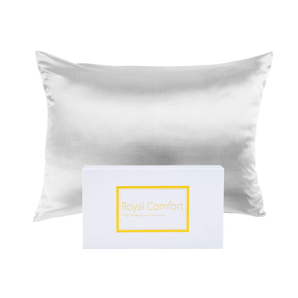 Royal Comfort Mulberry Soft Silk Hypoallergenic Pillowcase Twin Pack 51 X 76Cm Silver Pillow Cases