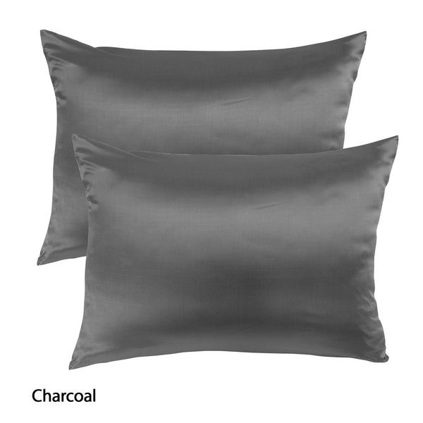 Royal Comfort Mulberry Soft Silk Hypoallergenic Pillowcase Twin Pack 51 X 76Cm Charcoal Pillow Cases