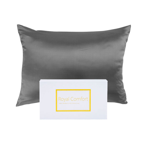 Royal Comfort Mulberry Soft Silk Hypoallergenic Pillowcase Twin Pack 51 X 76Cm Charcoal Pillow Cases