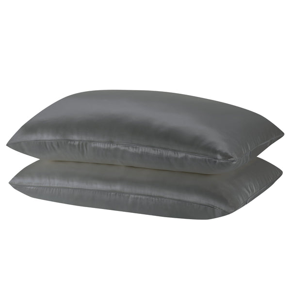Royal Comfort Mulberry Soft Silk Hypoallergenic Pillowcase Twin Pack 51 X 76Cm Charcoal Pillow Cases