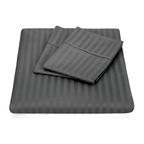 1200 Thread Count 100% Egyptian Cotton Sheet Set Stripe Hotel Grade Double Size Charcoal Sheets