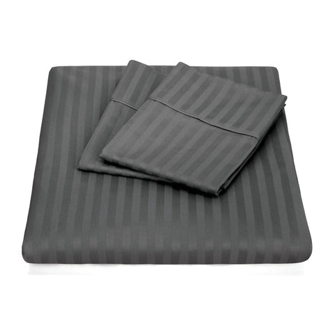 1200 Thread Count 100% Egyptian Cotton Sheet Set Stripe Hotel Grade Double Size Charcoal Sheets