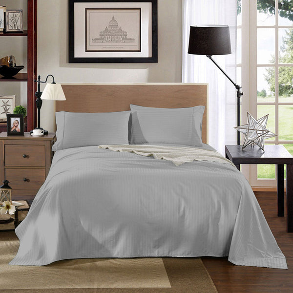 Kensington 1200 Thread Count 100% Egyptian Cotton Sheet Set Stripe Hotel Grade King Silver Sheets
