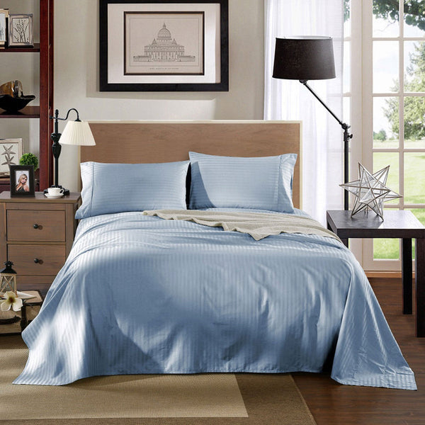 1200 Thread Count 100% Egyptian Cotton Sheet Set Stripe Hotel Grade King Size Chambray Sheets