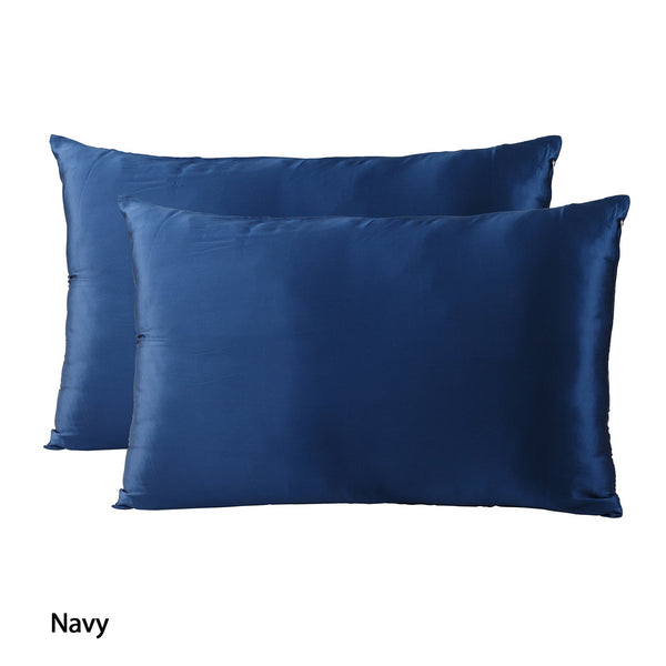 Royal Comfort Mulberry Soft Silk Hypoallergenic Pillowcase Twin Pack 51 X 76Cm Navy Pillow Cases