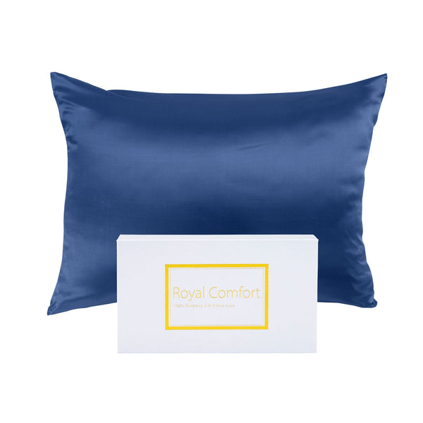 Royal Comfort Mulberry Soft Silk Hypoallergenic Pillowcase Twin Pack 51 X 76Cm Navy Pillow Cases