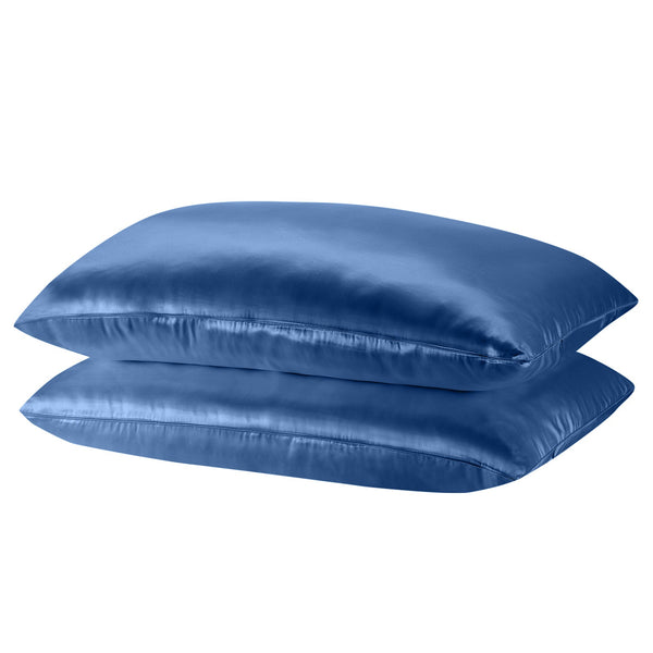 Royal Comfort Mulberry Soft Silk Hypoallergenic Pillowcase Twin Pack 51 X 76Cm Navy Pillow Cases