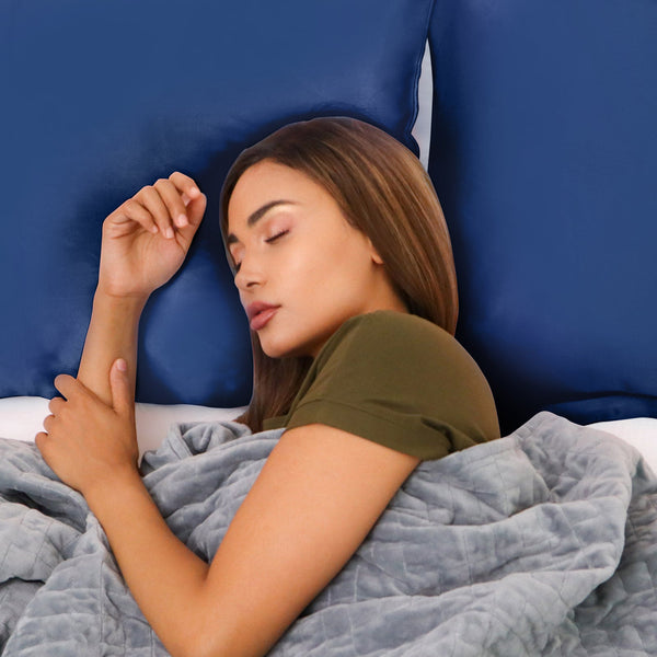 Royal Comfort Mulberry Soft Silk Hypoallergenic Pillowcase Twin Pack 51 X 76Cm Navy Pillow Cases