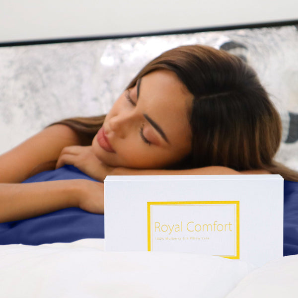Royal Comfort Mulberry Soft Silk Hypoallergenic Pillowcase Twin Pack 51 X 76Cm Navy Pillow Cases