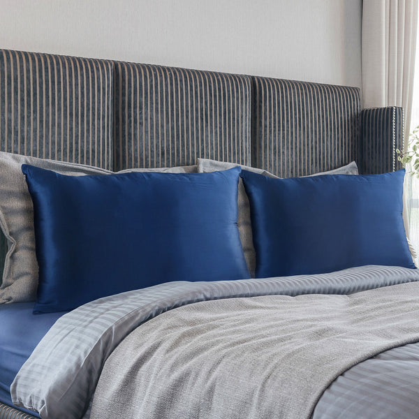 Royal Comfort Mulberry Soft Silk Hypoallergenic Pillowcase Twin Pack 51 X 76Cm Navy Pillow Cases