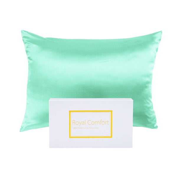 Royal Comfort Mulberry Soft Silk Hypoallergenic Pillowcase Twin Pack 51 X 76Cm Mint Pillow Cases