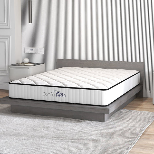 Comforpedic Mattress 5 Zone Medium Support Foam Bonnell Spring 21Cm Double White Black Mattresses