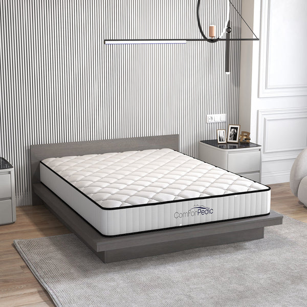 Comforpedic Mattress 5 Zone Medium Support Foam Bonnell Spring 21Cm Double White Black Mattresses