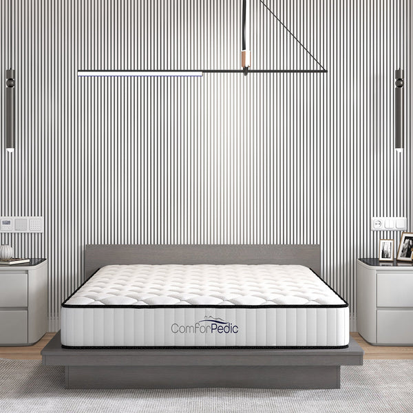 Comforpedic Mattress 5 Zone Medium Support Foam Bonnell Spring 21Cm Double White Black Mattresses