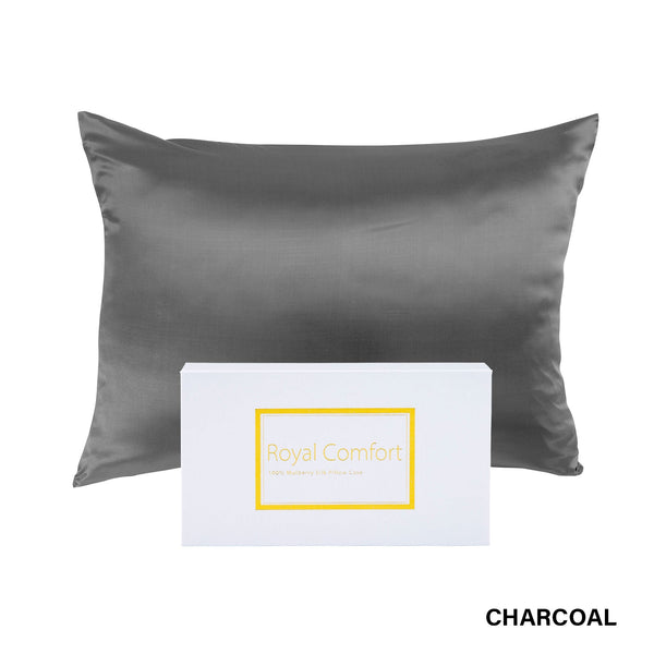 Royal Comfort Pure Silk Pillow Case 100% Mulberry Hypoallergenic Pillowcase Charcoal Pillow Cases
