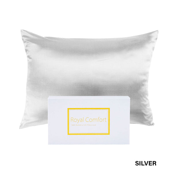 Royal Comfort Pure Silk Pillow Case 100% Mulberry Hypoallergenic Pillowcase Silver Pillow Cases