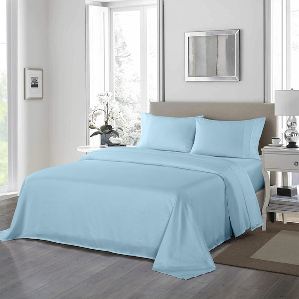 Royal Comfort 1200 Thread Count Sheet Set 4 Piece Ultra Soft Satin Weave Finish Queen Sky Blue Sheets