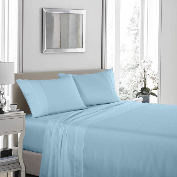 Royal Comfort 1200 Thread Count Sheet Set 4 Piece Ultra Soft Satin Weave Finish Queen Sky Blue Sheets