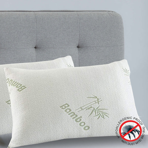 Royal Comfort Luxury Bamboo Covered Memory Foam Pillow Twin Pack Hypoallergenic Pillows