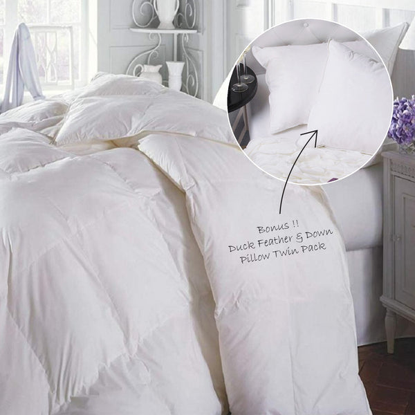 Duck Feather & Down Quilt 500Gsm + And 2 Pack Combo Double White Pillows