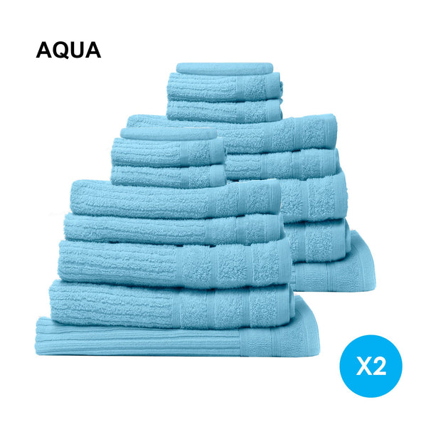 Royal Comfort 16 Piece Egyptian Cotton Eden Towel Set 600Gsm Luxurious Absorbent Aqua Towels & Washcloths