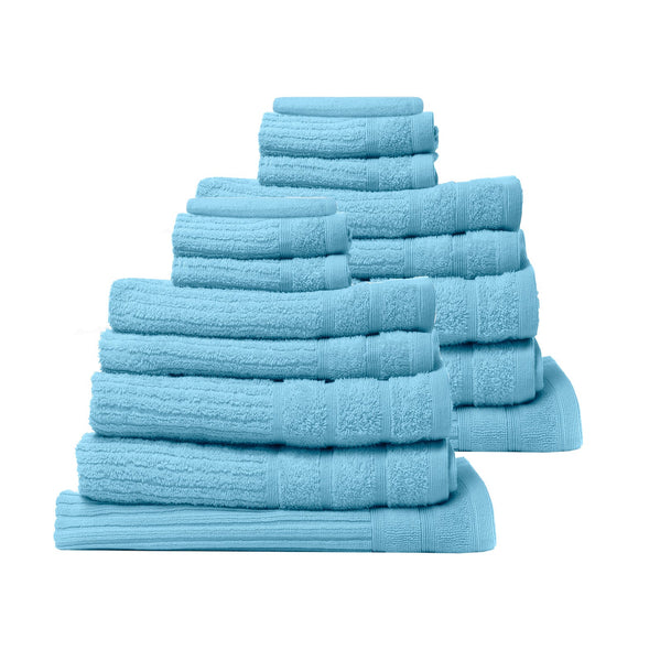 Royal Comfort 16 Piece Egyptian Cotton Eden Towel Set 600Gsm Luxurious Absorbent Aqua Towels & Washcloths