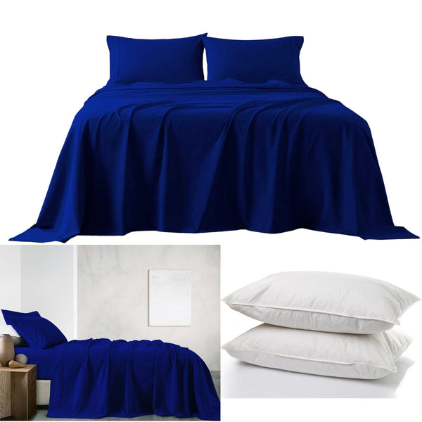 Royal Comfort Double Blue 100% Cotton Vintage Sheet Set & 2 Pillows Sheets